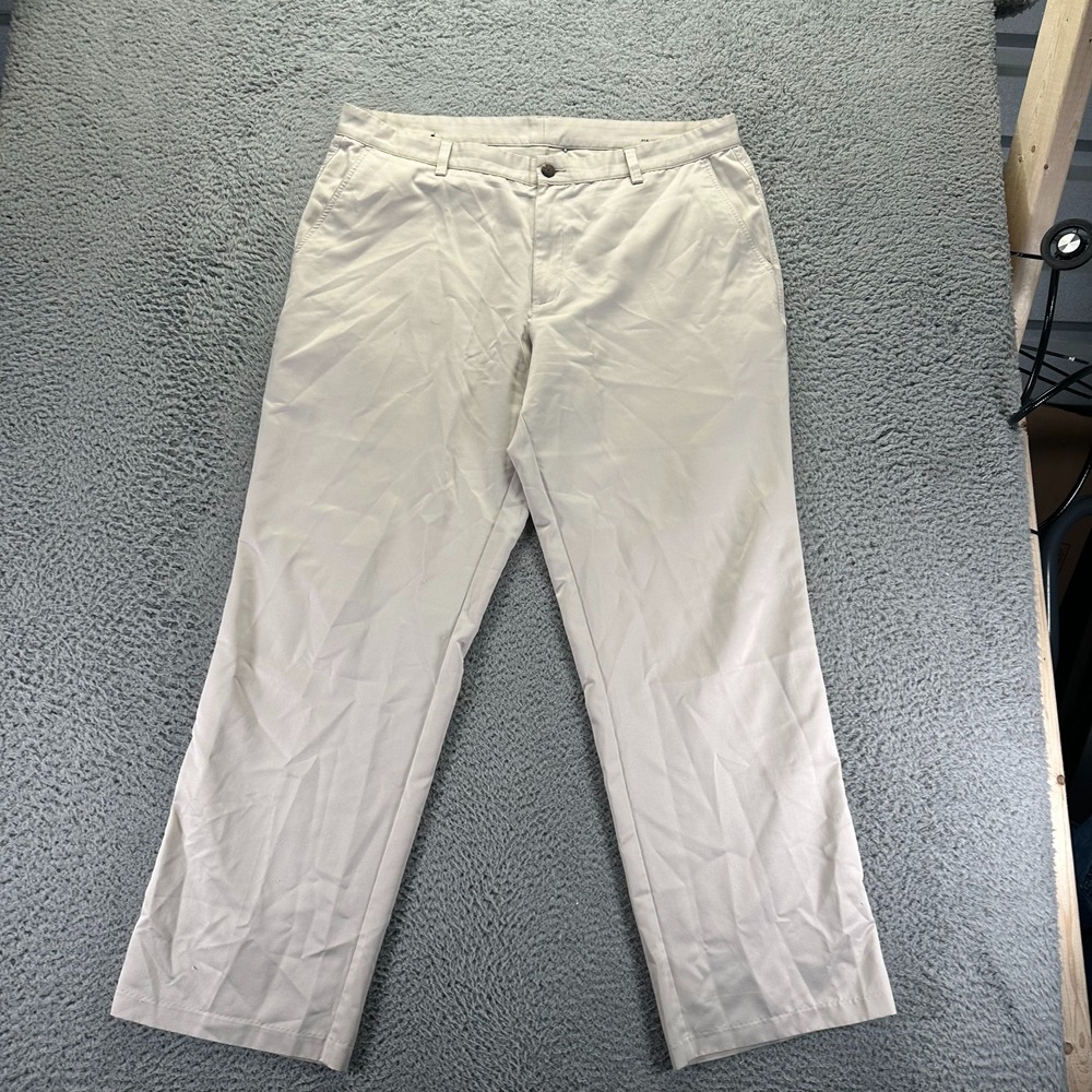 Adidas‎ Climalite Pant Men 38x32 Beige Polyester Straight Golf Performance Sport
